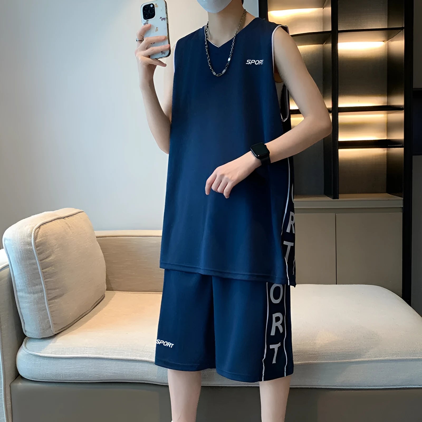 Basketball wear short sleeve vest leisure sports suit in polyester fibre, sleeveless top and shorts, summer men's activewear set