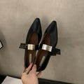 Women's pointed toe Mary Jane shoes in black with low heel and buckle fastening