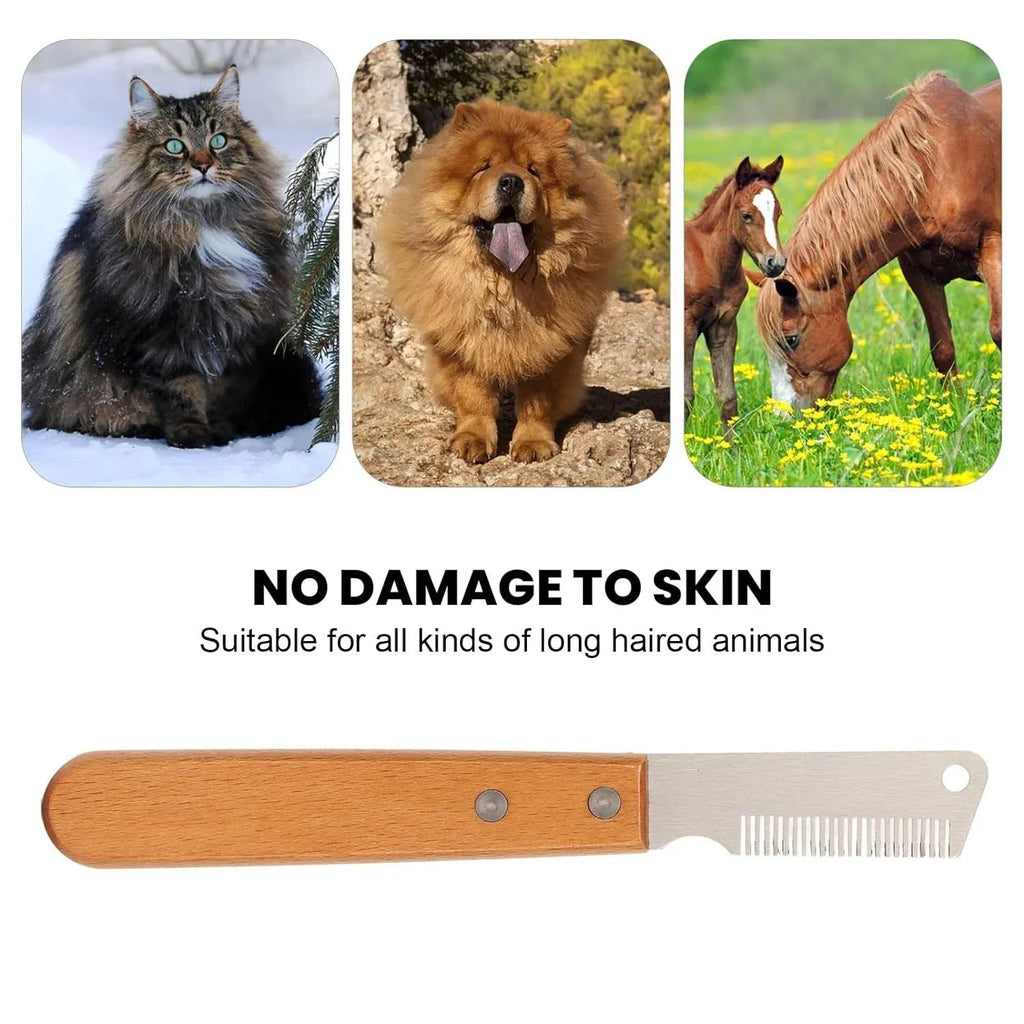 Wooden handle pet stripping comb for dogs and cats in two sizes