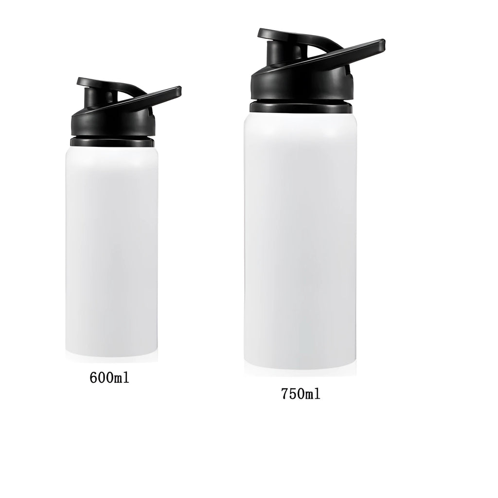 White aluminium sports water bottle for cycling and outdoor activities