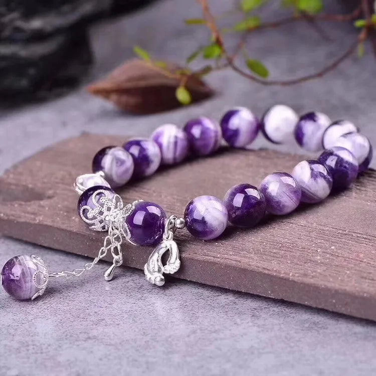 Natural Dream Amethyst Bracelet with 10mm round natural amethyst beads, fashion OL style, unset design