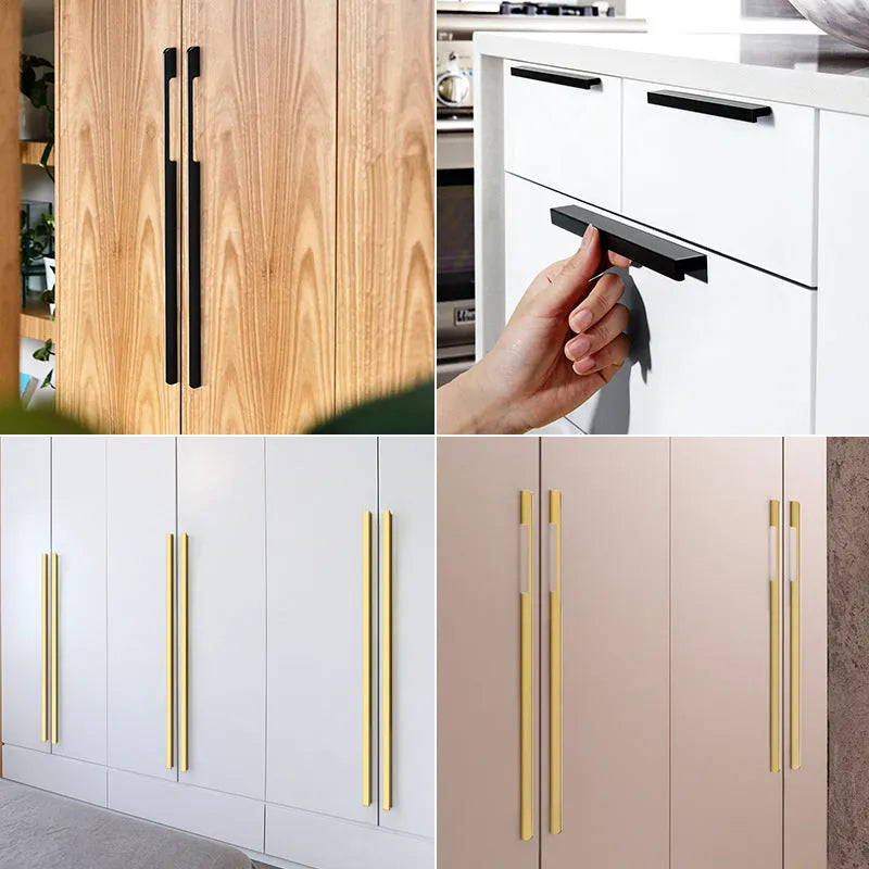 Gold T-shaped aluminium alloy cabinet door handle with single hole mounting