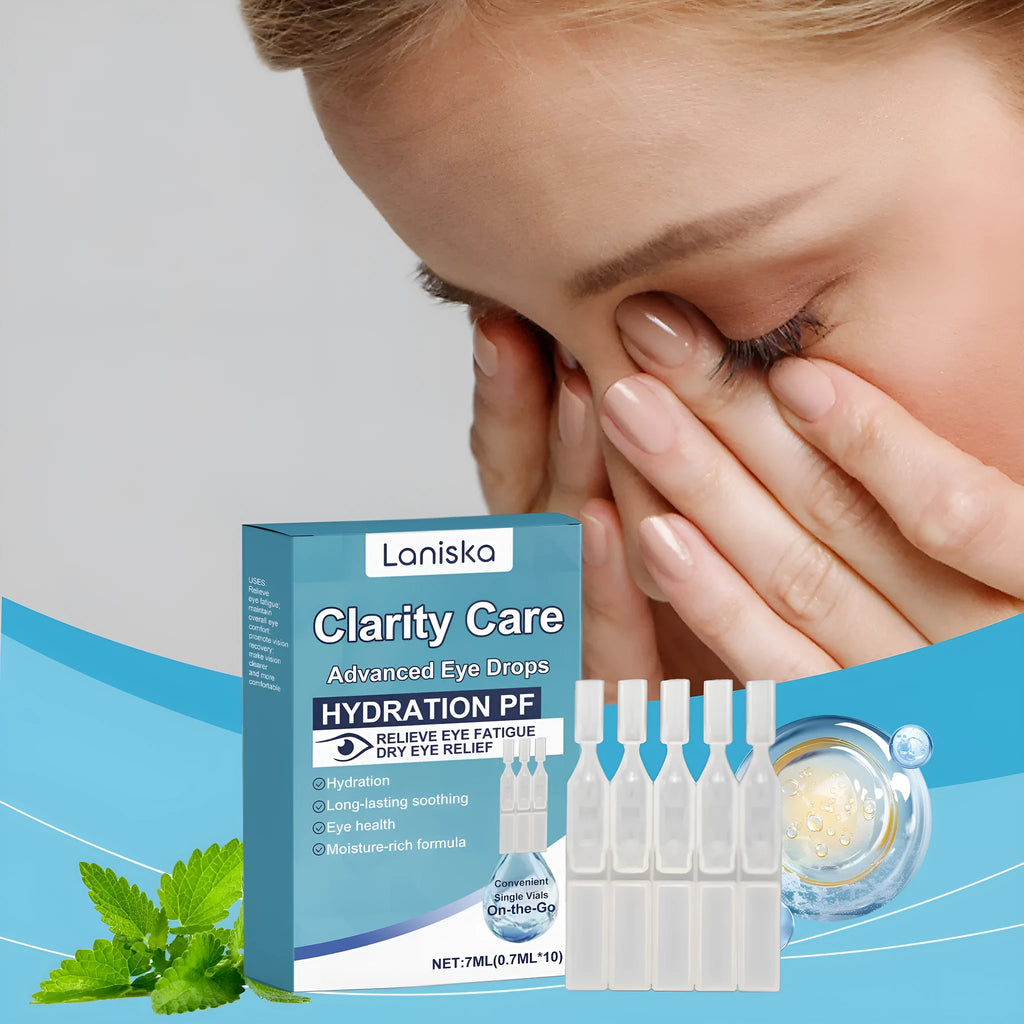 Bottle of moisturizing eye drops with mint leaf extract and sodium hyaluronate formula