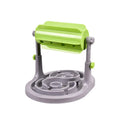 Adjustable height interactive slow feeder bowl puzzle toy for dogs and cats in blue green or pink