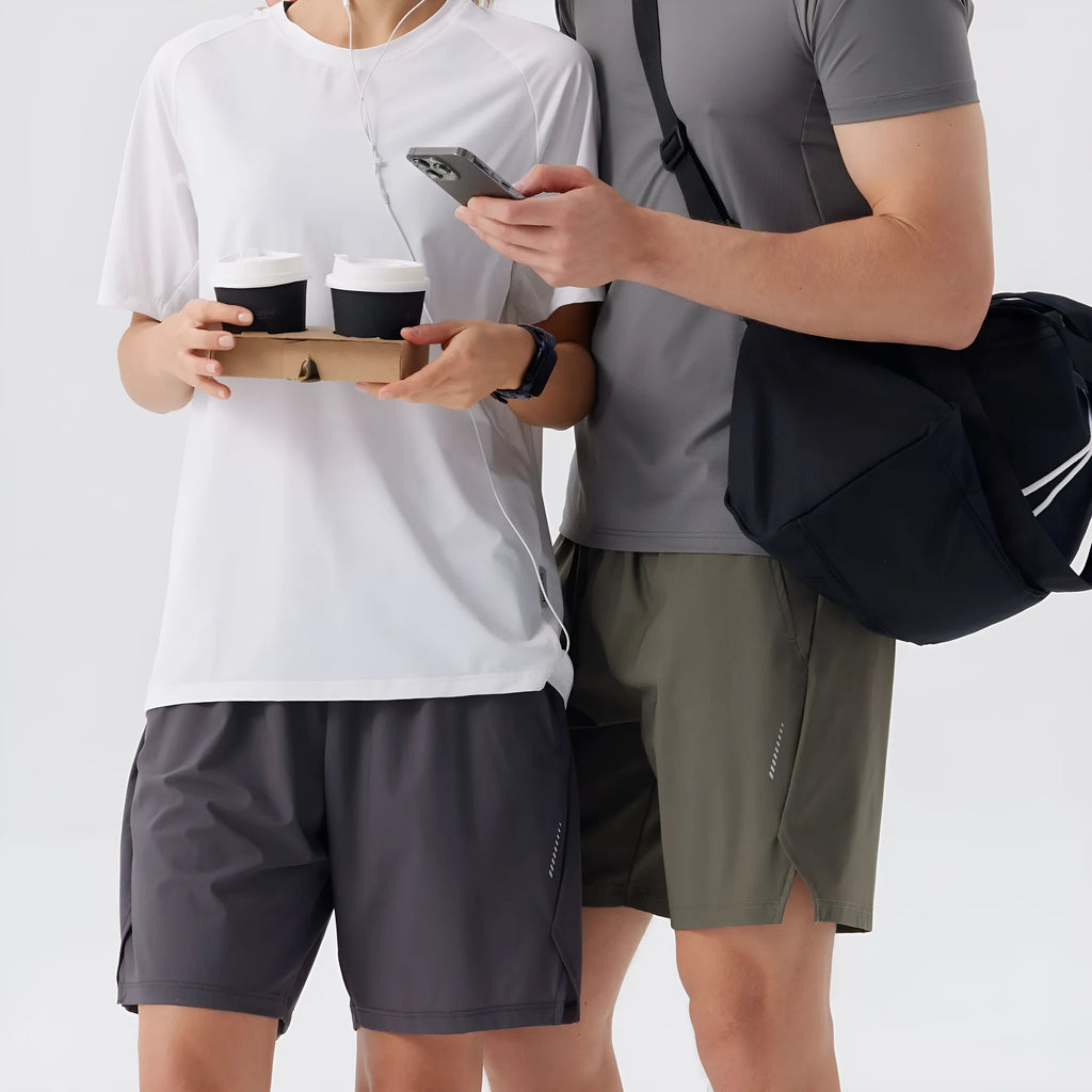 Personality Ice Silk Sports Shorts for Men, breathable nylon, 4 colours Black 763 khaki ink blue rock gray, mid waist, sizes M to 3XL