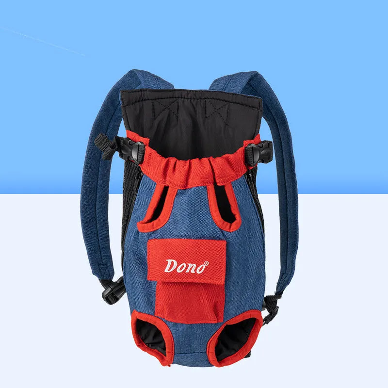 Puppy Kitten Travel Chest Sling Bag in Blue Yellow colour, front view, showing breathable pouch and cross shoulder strap