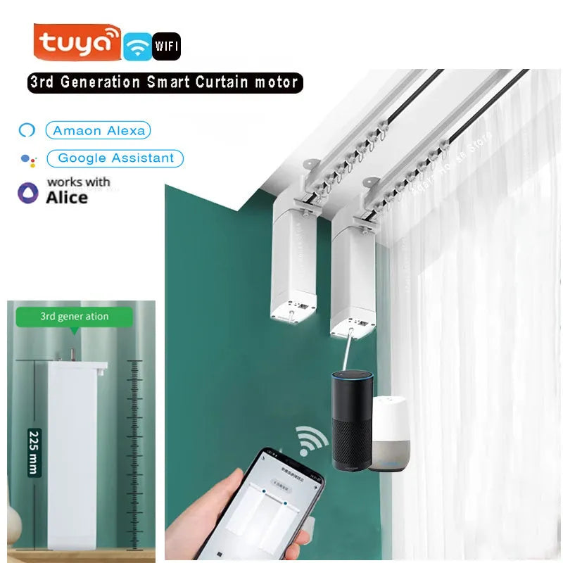 Smart curtain electric lithium battery rechargeable motor with aluminium track, remote control, and WiFi connectivity