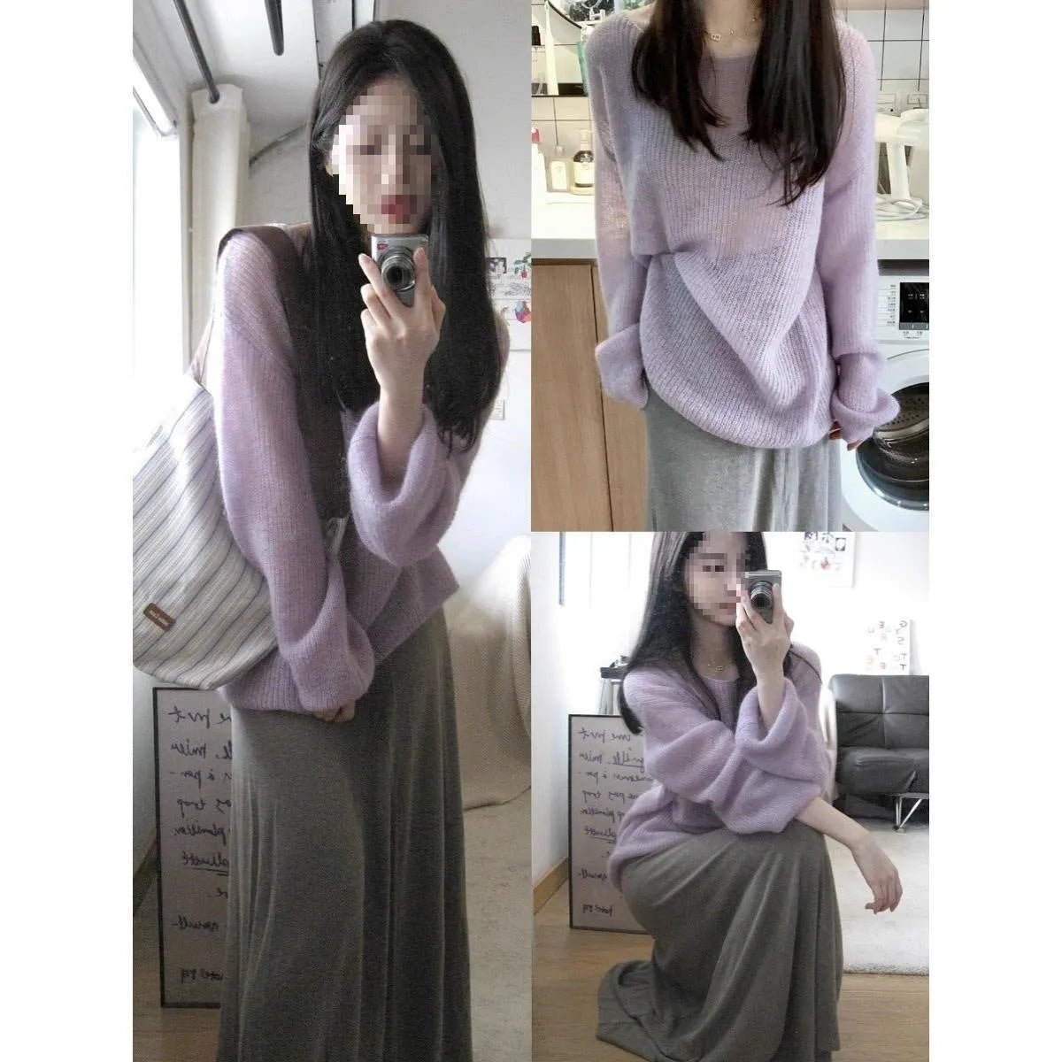 Purple loose-fitting women's blouse made of ice silk with sleeveless princess sleeves.