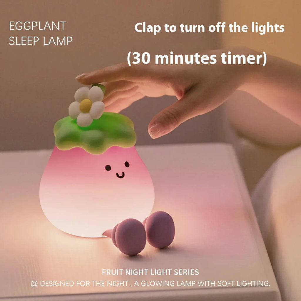 Cartoon eggplant night lamp with soft yellow light and rechargeable battery, 1200mAh