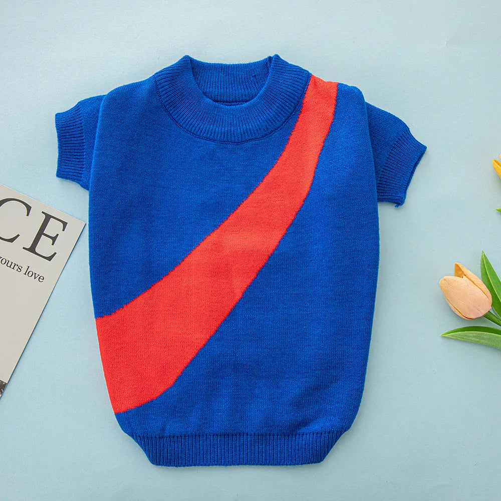 Casual-style knitted wool dog sweater for corgis and poodles shown in assorted colours.