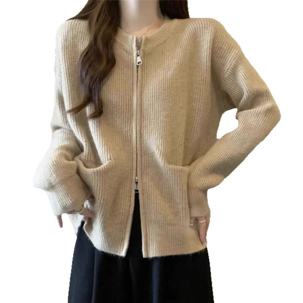 Soft wind glutinous sweater coat cardigan in viscose fibre available in beige, grey, black and khaki colours