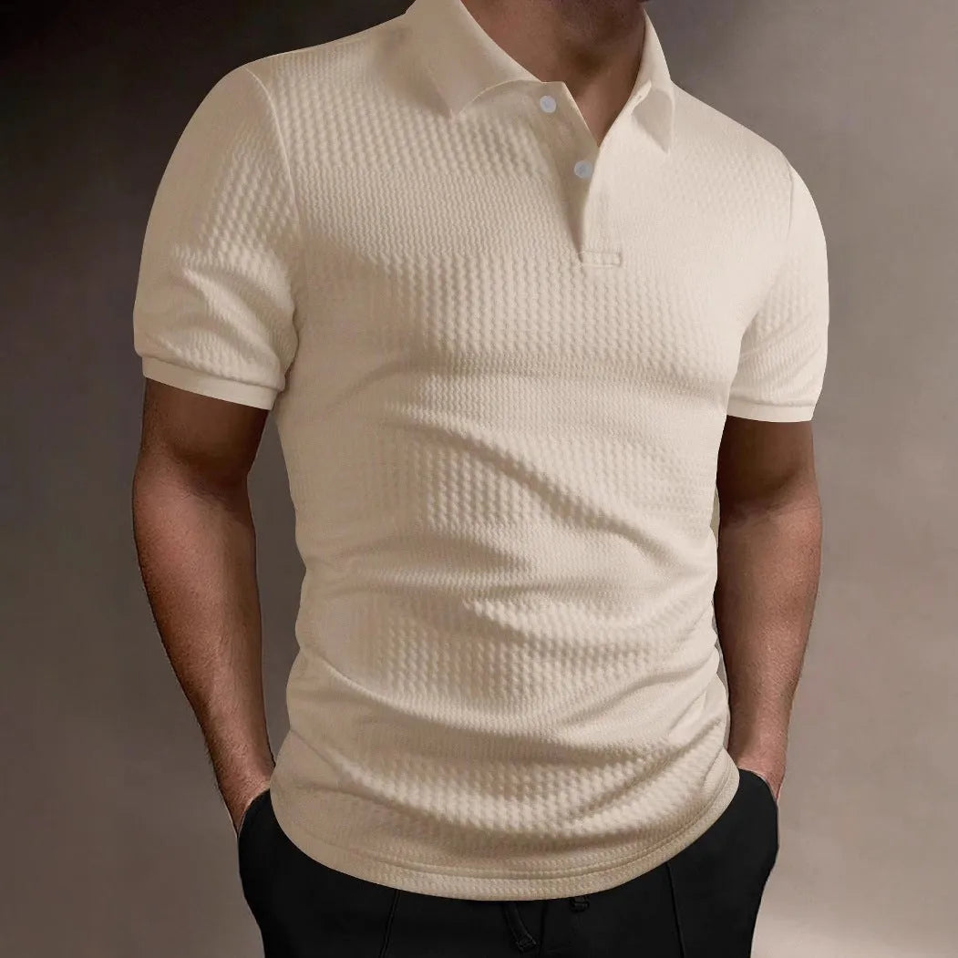 American striped men's polo shirt in loose fit, short sleeves, available in five colours including khaki and navy blue