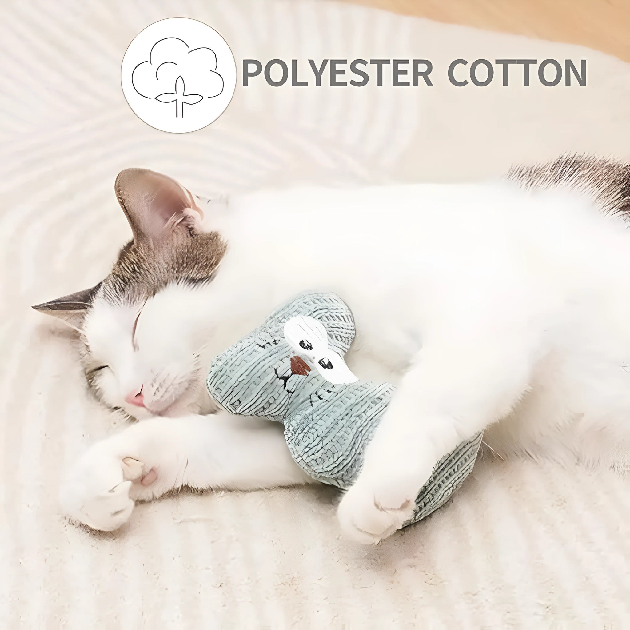 Cyan and light coffee plush cat chew toy with bell and catnip inside