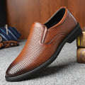 Men's business casual low top slip-on shoes in black with renewable leather upper and rubber sole