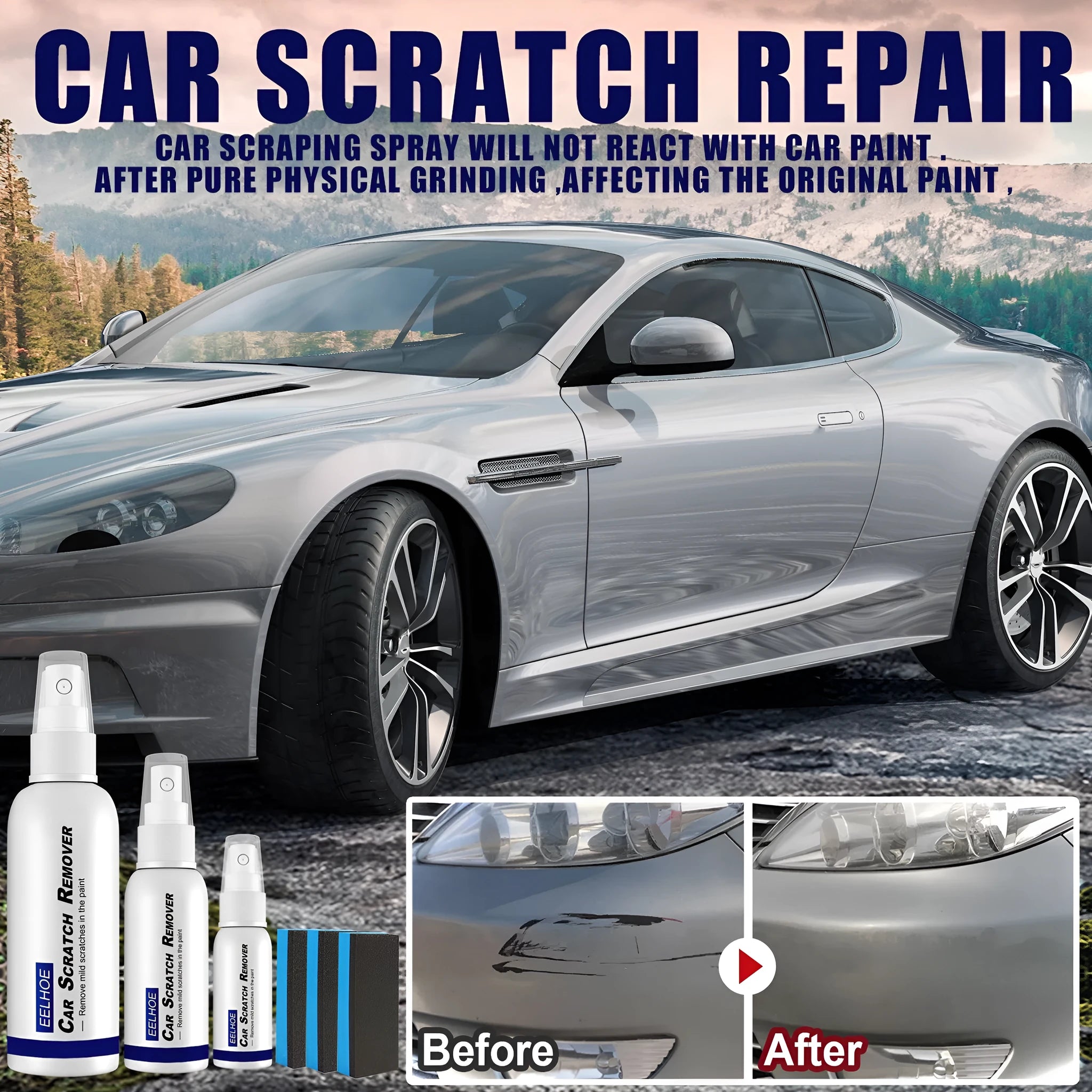 Car scratch repair spray can for paint scratch removal, available in 100ml, 50ml and 30ml sizes