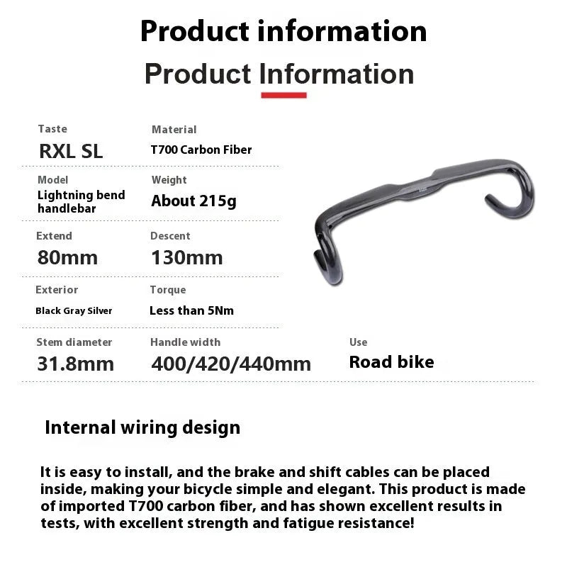 Non-standard carbon fibre drop bar for road bicycle, black grey silver UD finish, available in 400mm 420mm 440mm