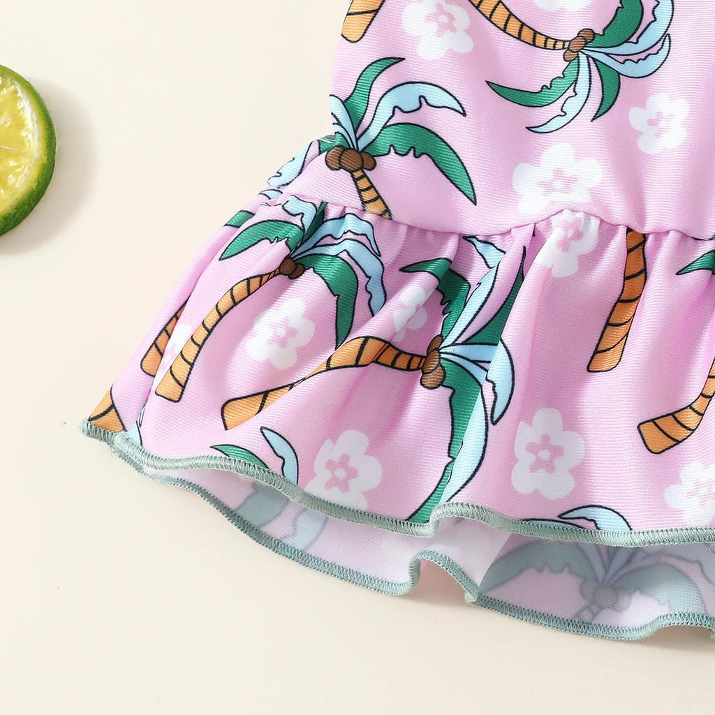 White children's two-piece swimsuit set with shirt and shorts on hanger