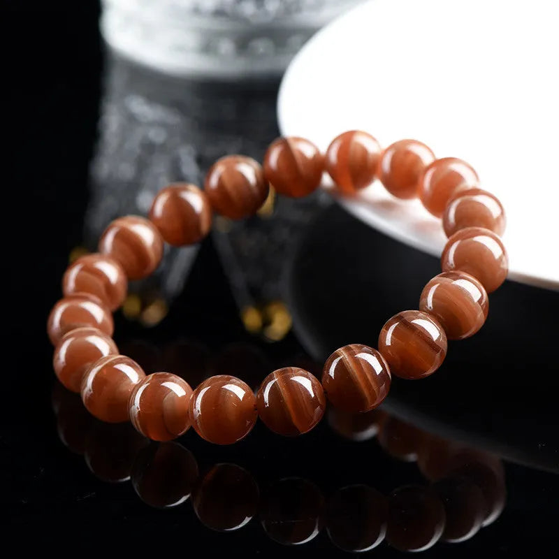 Natural old mine rhodochrosite round beads bracelet with Ruyi elements, 6mm or 8mm bead options