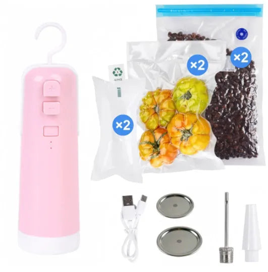 4-in-1 portable electric vacuum sealer with USB rechargeable battery, heat sealer, and inflatable pump for kitchen storage bags