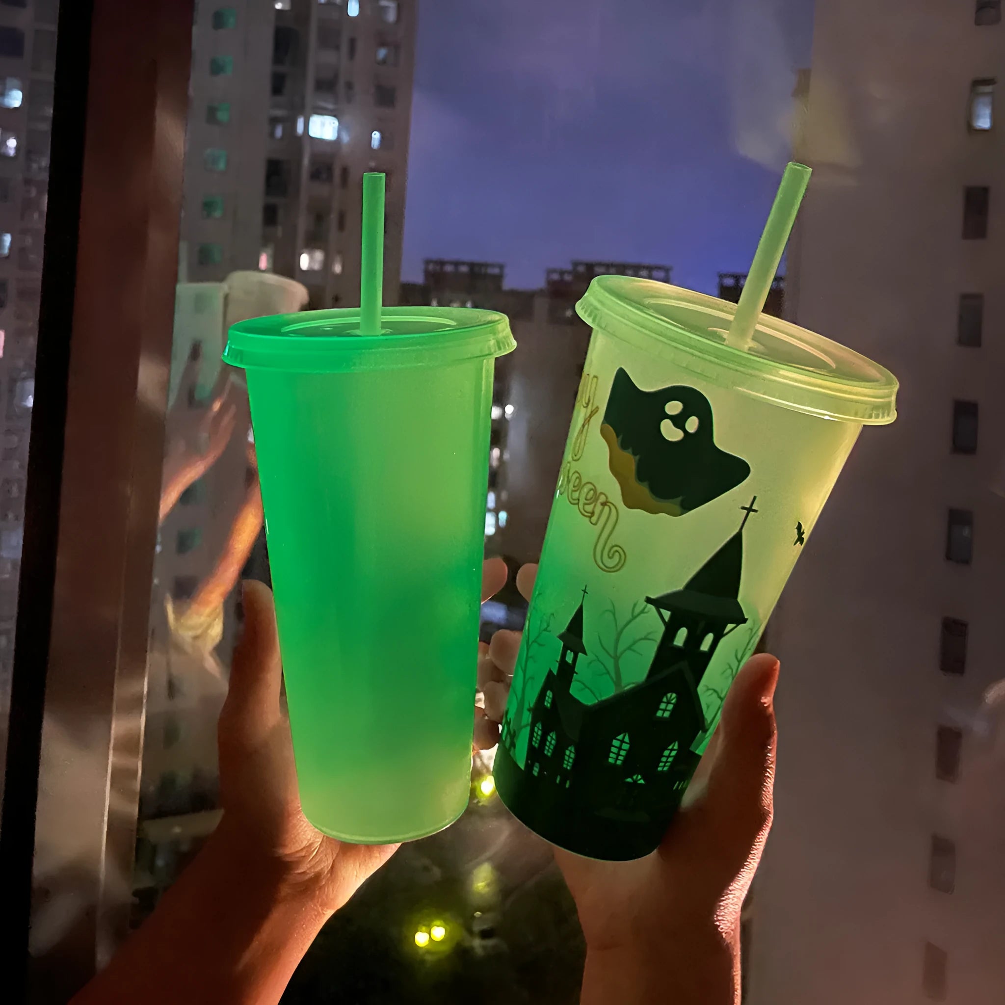 720ml plastic Halloween luminous straw cup in choice of six colours