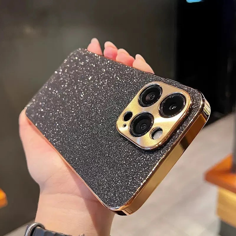 Electroplated star diamond glitter phone case with metal CD pattern for iPhone, violet colour