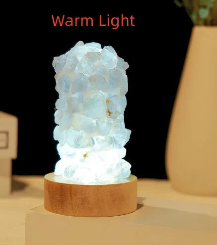 Mini amethyst tooth flower night light with USB plug-in showing purple crystal and warm glow