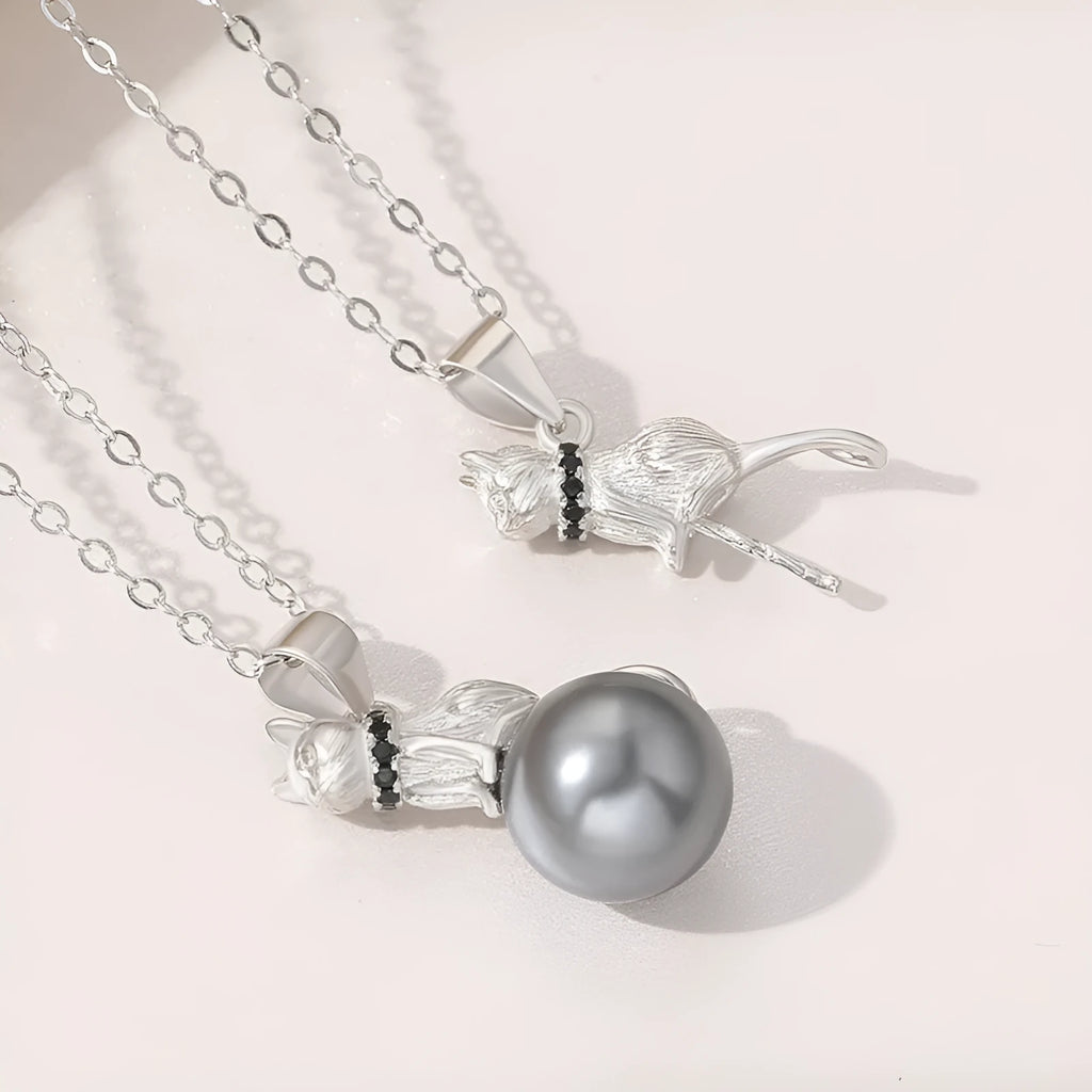 Sterling silver cat pendant necklace with feline design, available with or without chain