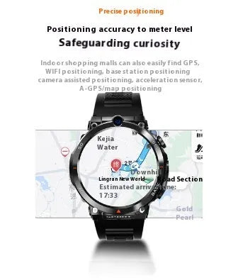 Multi functional sports smartwatch with dual cameras, touch screen, and NFC on wrist