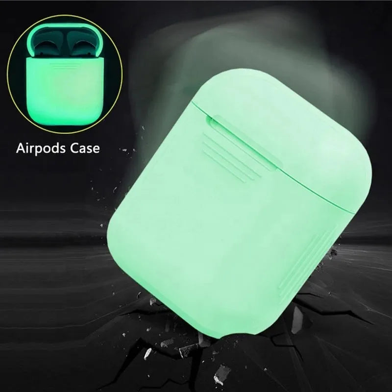 Luminous transparent silicone flip case for AirPods wireless earphones showing glow feature