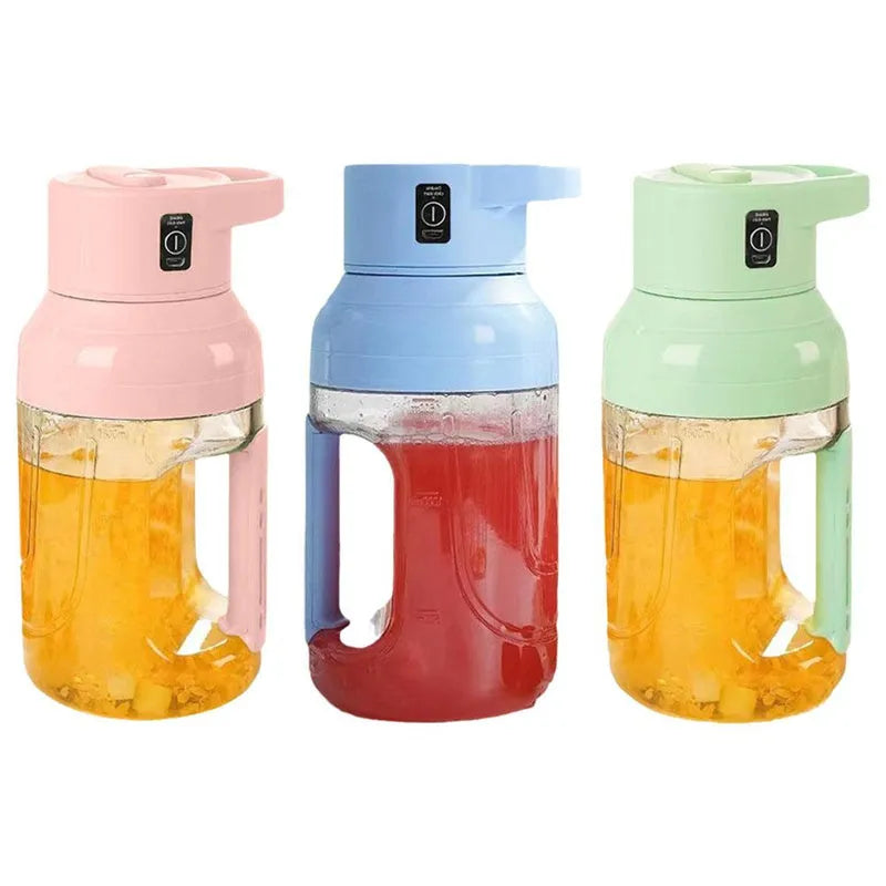 Portable electric juicer with 1500ml capacity, USB rechargeable, eight steel blades, and dual handles in pink colour