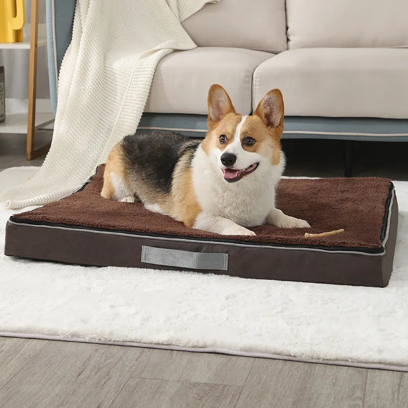 Removable washable sponge dog mat in brown, shown in a 100x75x10cm size.