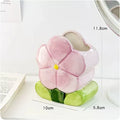 Ceramic flower pen holder storage box with tulip design in blue, pink, and purple colour patterns