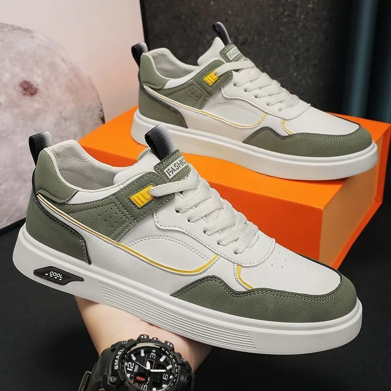 Men's Korean-style low-top canvas board shoes in black, beige, or grey with mesh lining
