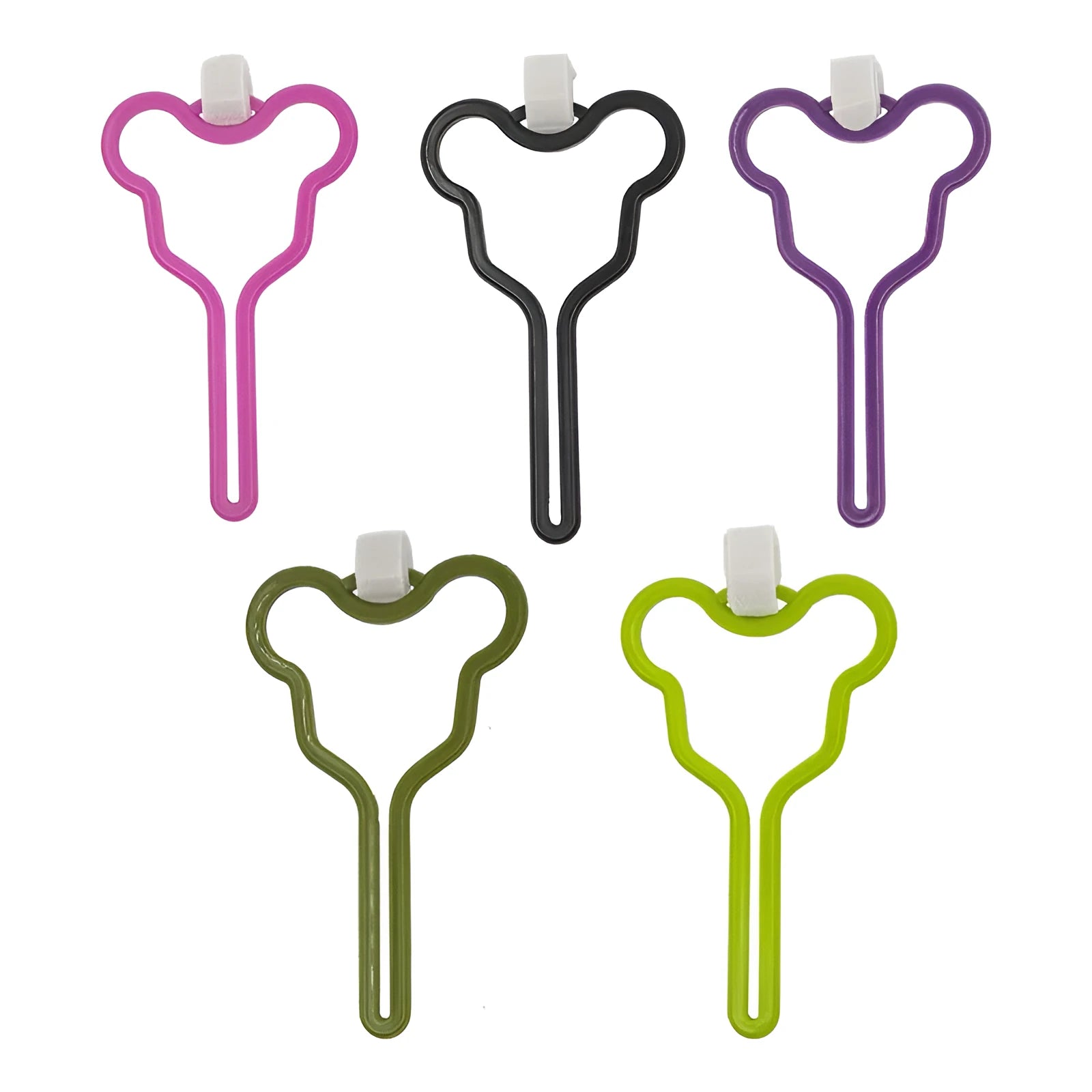 A hands-free dog poop bag holder with a fixed clip and adjustable hook and loop fastener attached to a dog leash.