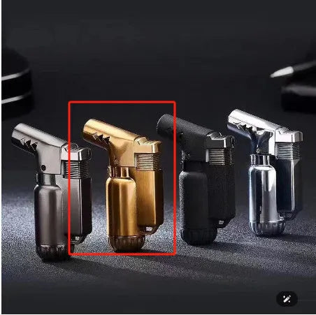 HB805-1 full metal elbow straight punching windproof lighter in black, gold, gray, silver.