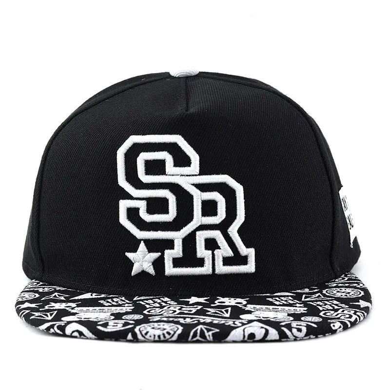 Letter embroidered cotton baseball hat with adjustable strap in SR White colour