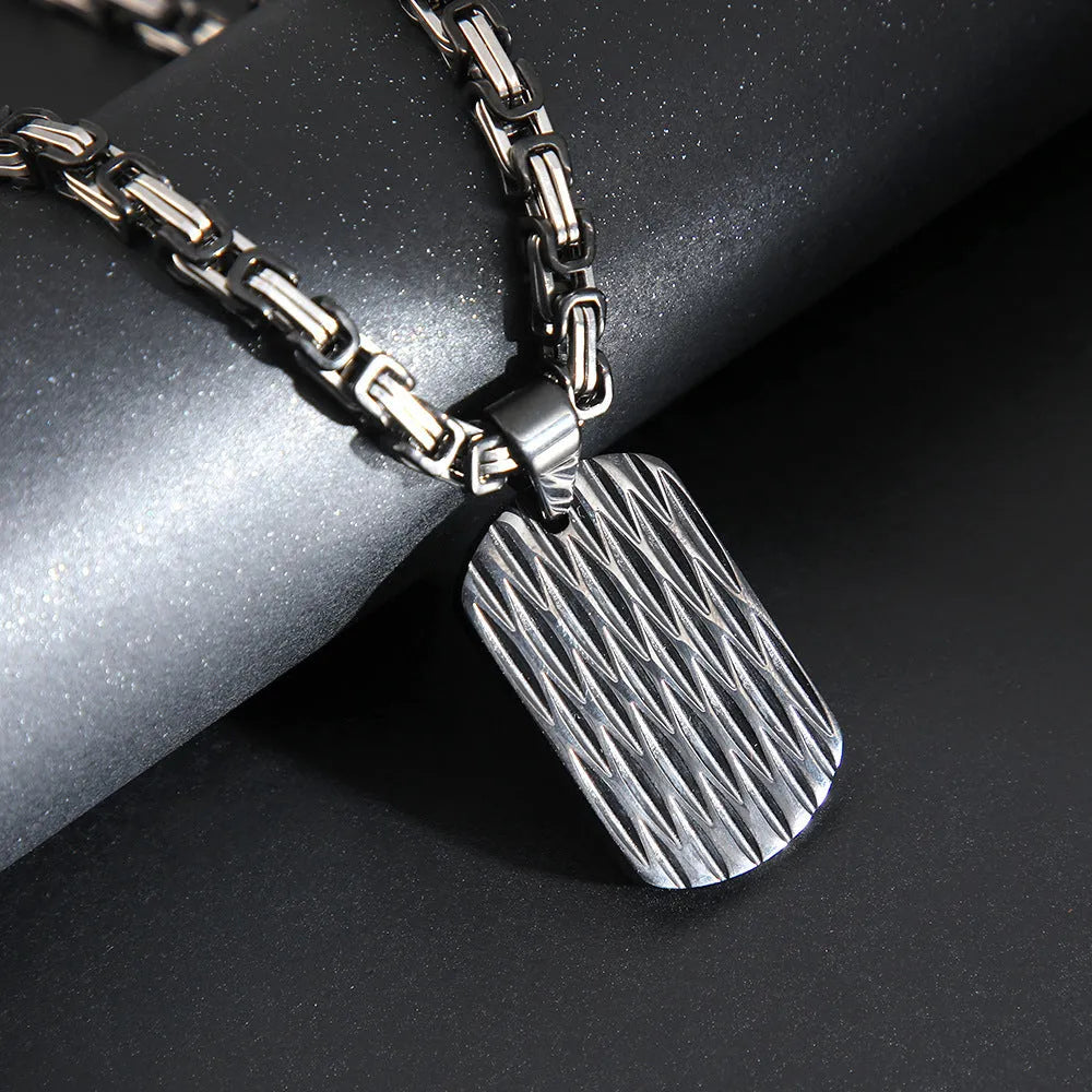 Men's titanium steel water ripple pendant necklace in black, gold, silver on Emperor Chain