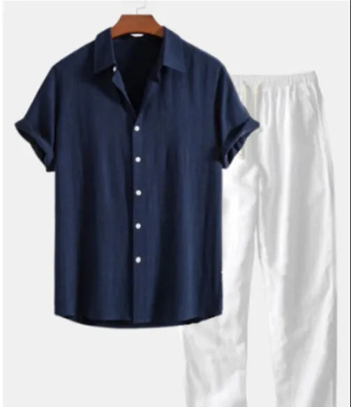 Men's printed floral pattern polyester casual suit set with shirt and trousers