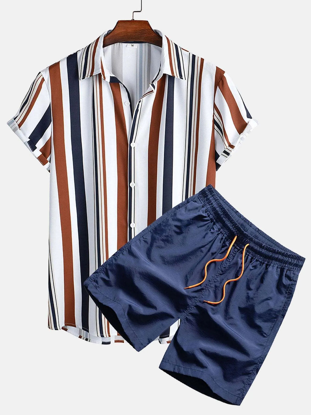 Men's short-sleeved digital print cardigan and matching shorts casual suit set.