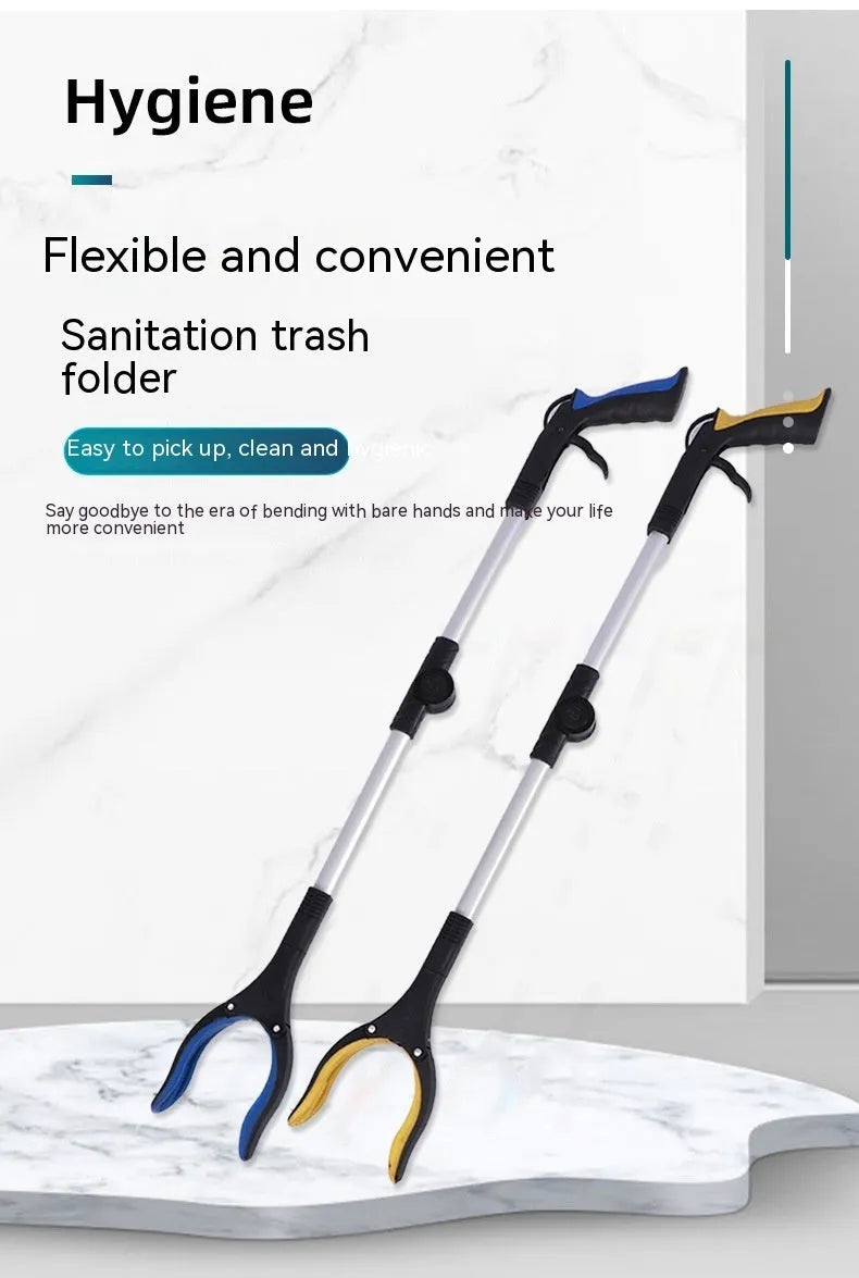 Aluminium foldable garbage clamp with blue handle extended to 80cm and magnet sucker.