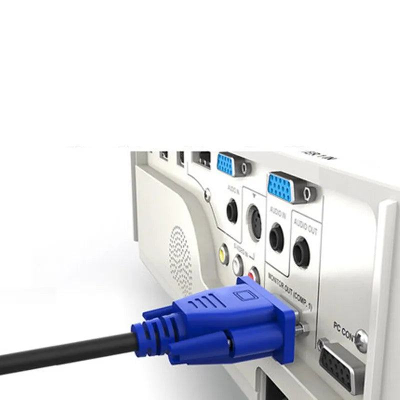 Black 1.5 metre VGA cable with nickel-plated hollow-core terminal and blue moulded head