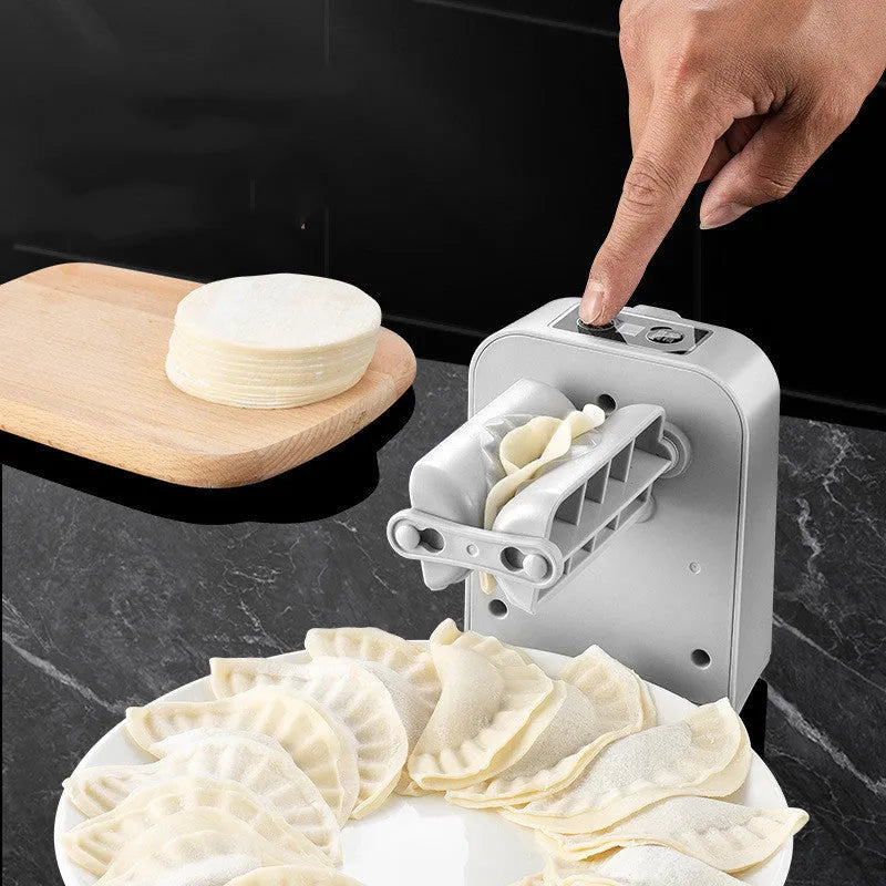 White electric automatic dumpling maker machine with USB power cord and accessories
