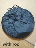 Black pop-up car tail tent with steel frame poles unfolded to 200cm cubic dimensions