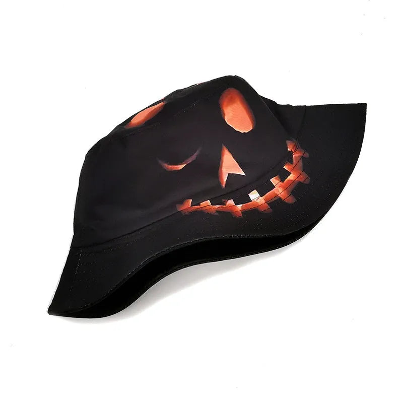 Creative cartoon pumpkin grimace printed polyester fisherman hat with flat top crown size M 56-58cm