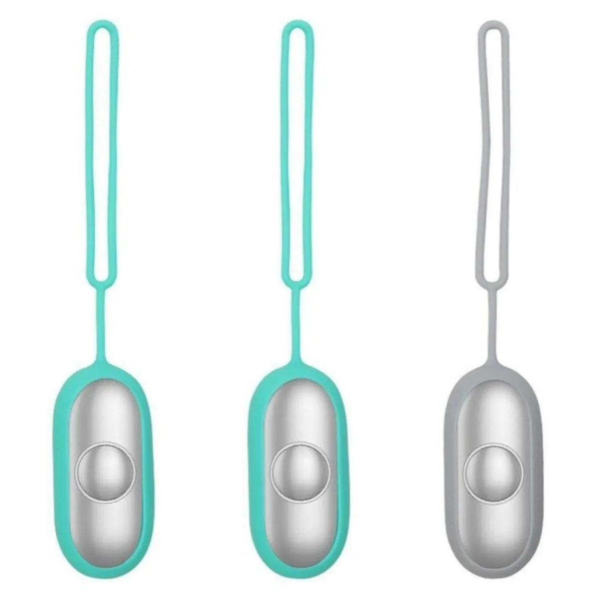 Hand-held micro-current sleep aid device with round button and stainless steel electrodes in grey colour