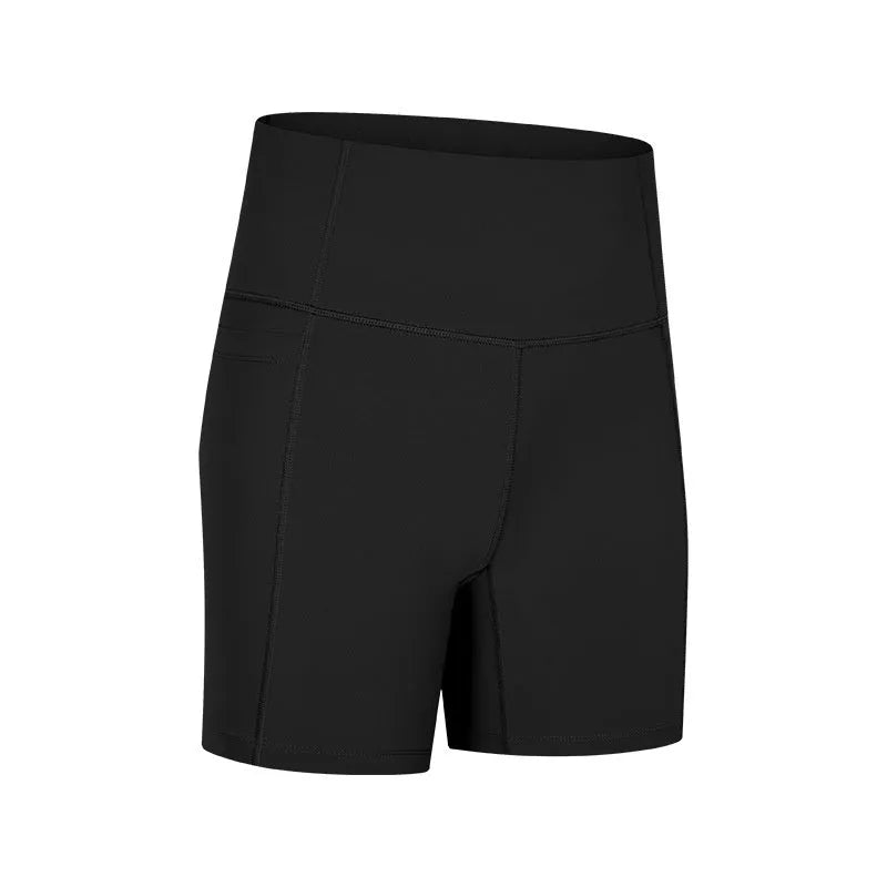 Women's tight-fitting mid-thigh sports shorts in grey lake green for fitness.