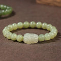Women's Hetian jade leather show bracelet in national style, polished finish, 8mm bead size on neutral background