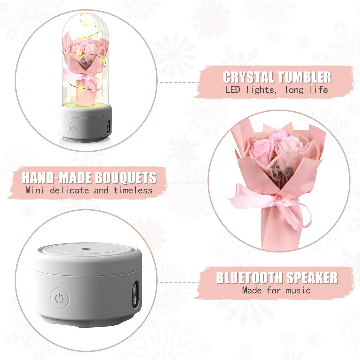Creative 2 in 1 bouquet LED light and Bluetooth speaker in glass cover with black base