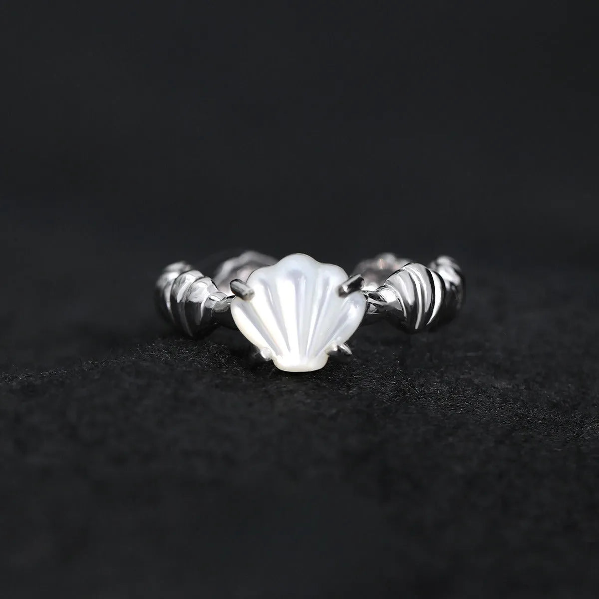 Women's adjustable silver ring with shell tiger eye stone design in white gold or 18K gold finish