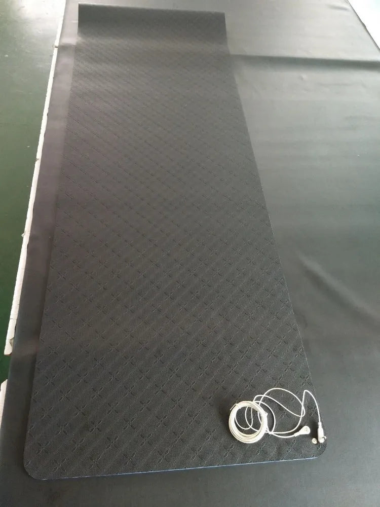 Blue conductive grounding yoga mat with flower pattern, 182cm long with grounding wire